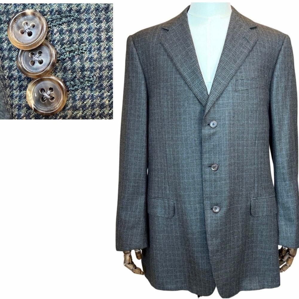 Ermenegildo Zegna Houndstooth Check 100% Cashmere Sportcoat Blazer 44L Old Money